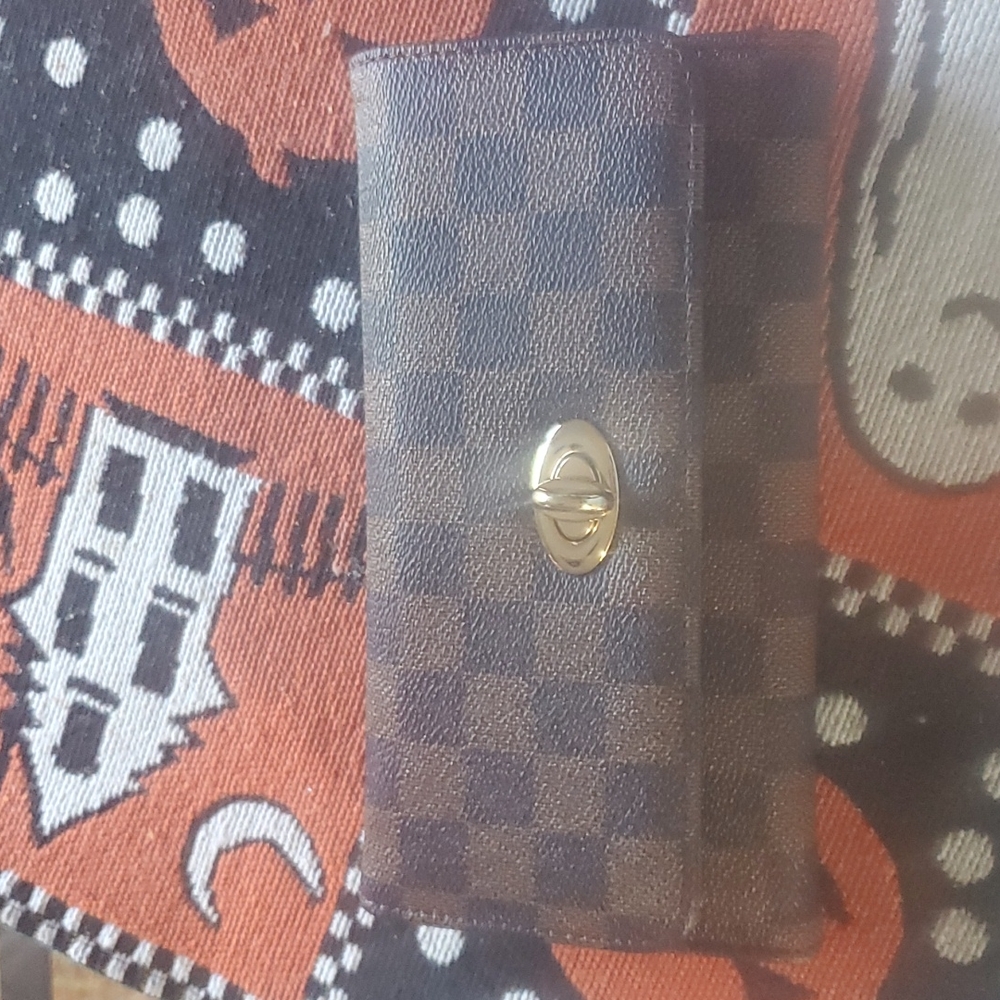 Bloomingdale's vegan leather wallet gold accents